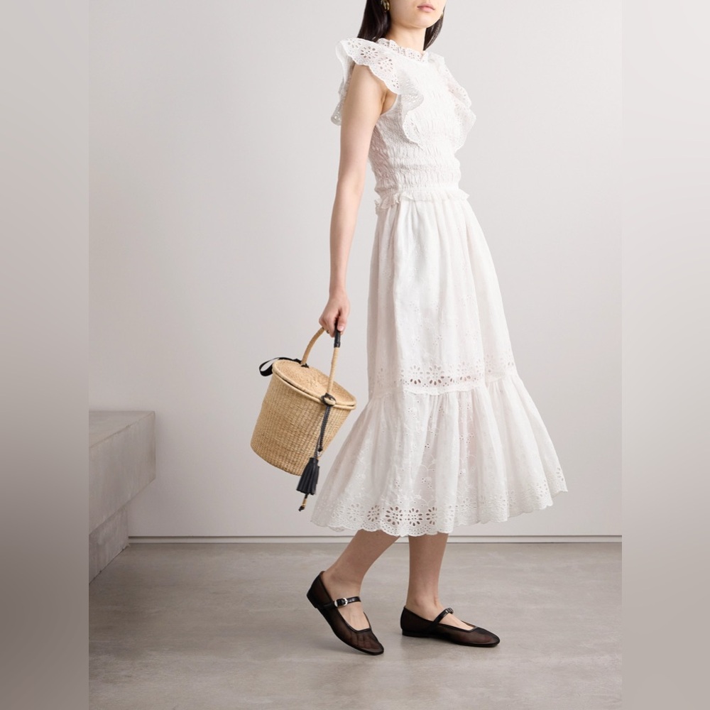 o.p.t. Few Moda NWOT White Eyelet Smocked  Summer Dress Sea Astr the Label Small